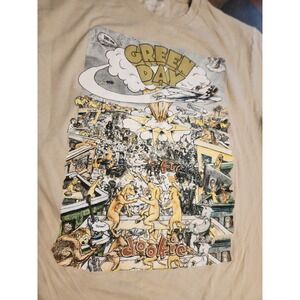 Green Day Dookie Tour Official Band T-Shirt Tan Men's Size L Punk Rock Tee 90s